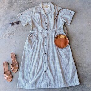 Vintage Fashioned by Kenrose Blue Plaid Belted Shirt Dress 1940s 1950s